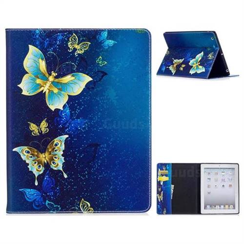 Golden Butterflies Folio Stand Leather Wallet Case for iPad 4 the New iPad iPad2 iPad3