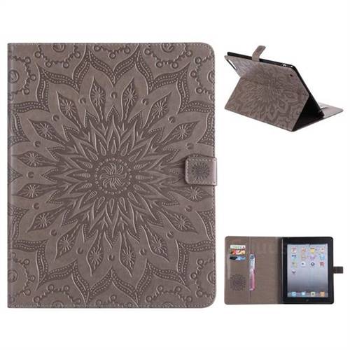 Embossing Sunflower Leather Flip Cover for iPad 4 the New iPad iPad2 iPad3 - Gray