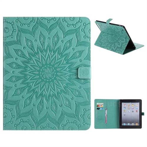 Embossing Sunflower Leather Flip Cover for iPad 4 the New iPad iPad2 iPad3 - Green