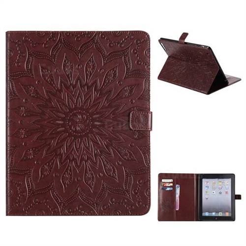 Embossing Sunflower Leather Flip Cover for iPad 4 the New iPad iPad2 iPad3 - Brown