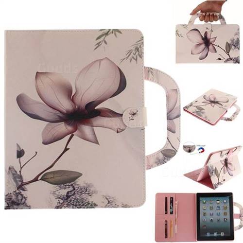 Magnolia Flower Handbag Tablet Leather Wallet Flip Cover for iPad 4 the New iPad iPad2 iPad3