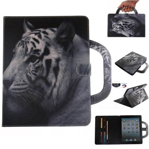 White Tiger Handbag Tablet Leather Wallet Flip Cover for iPad 4 the New iPad iPad2 iPad3