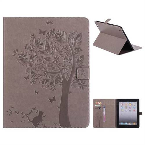 Embossing Butterfly Tree Leather Flip Cover for iPad 4 the New iPad iPad2 iPad3 - Grey