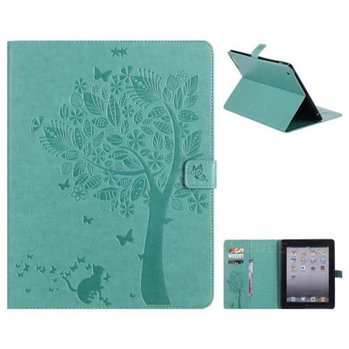 Embossing Butterfly Tree Leather Flip Cover for iPad 4 the New iPad iPad2 iPad3 - Cyan
