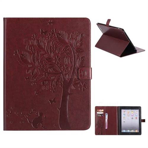 Embossing Butterfly Tree Leather Flip Cover for iPad 4 the New iPad iPad2 iPad3 - Brown