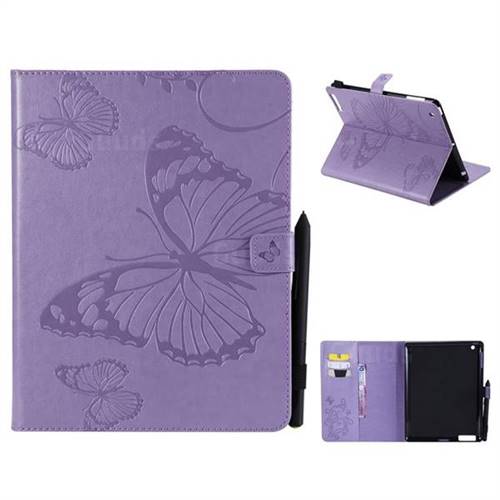 Embossing 3D Butterfly Leather Wallet Case for iPad 4 the New iPad iPad2 iPad3 - Purple