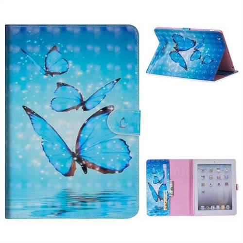 Blue Sea Butterflies 3D Painted Leather Tablet Wallet Case for iPad 4 the New iPad iPad2 iPad3