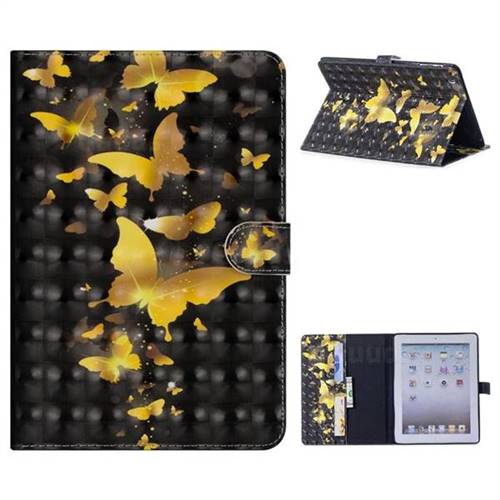 Golden Butterfly 3D Painted Leather Tablet Wallet Case for iPad 4 the New iPad iPad2 iPad3