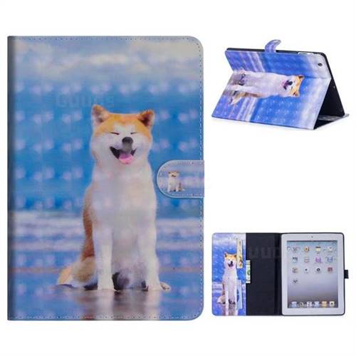 Smiley Shiba Inu 3D Painted Leather Tablet Wallet Case for iPad 4 the New iPad iPad2 iPad3