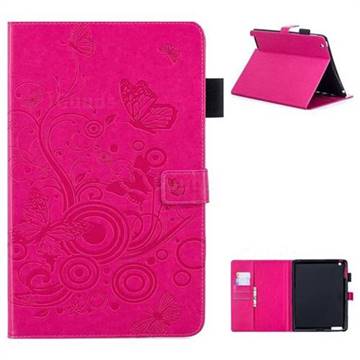 Intricate Embossing Butterfly Circle Leather Wallet Case for iPad 4 the New iPad iPad2 iPad3 - Red