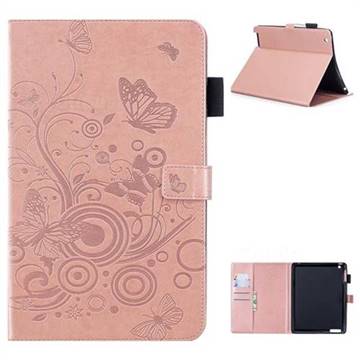 Intricate Embossing Butterfly Circle Leather Wallet Case for iPad 4 the New iPad iPad2 iPad3 - Rose Gold