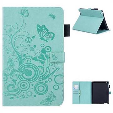 Intricate Embossing Butterfly Circle Leather Wallet Case for iPad 4 the New iPad iPad2 iPad3 - Cyan