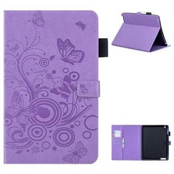 Intricate Embossing Butterfly Circle Leather Wallet Case for iPad 4 the New iPad iPad2 iPad3 - Purple