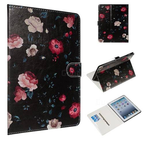 Black Flower Smooth Leather Tablet Wallet Case for iPad 4 the New iPad iPad2 iPad3