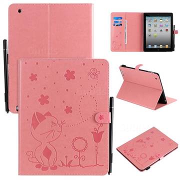 Embossing Bee and Cat Leather Flip Cover for iPad 4 the New iPad iPad2 iPad3 - Pink