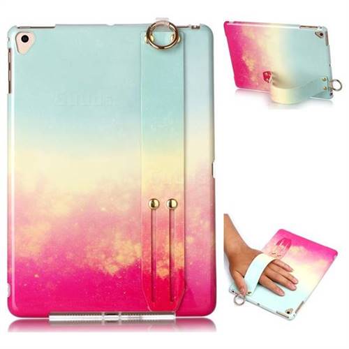 Sunset Glow Marble Clear Bumper Glossy Rubber Silicone Wrist Band Tablet Stand Holder Cover for iPad Air iPad5