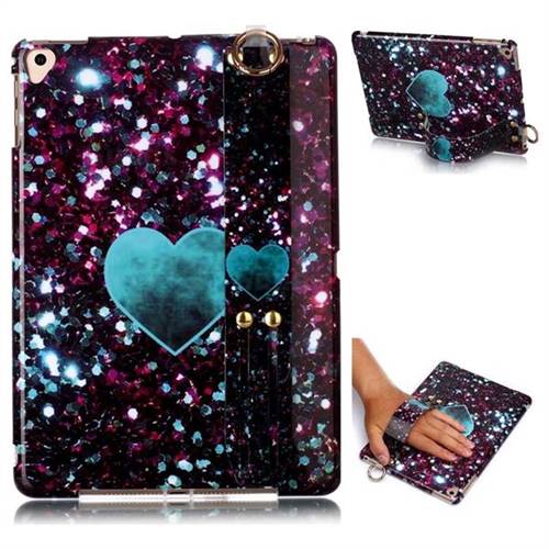 Glitter Green Heart Marble Clear Bumper Glossy Rubber Silicone Wrist Band Tablet Stand Holder Cover for iPad Air iPad5