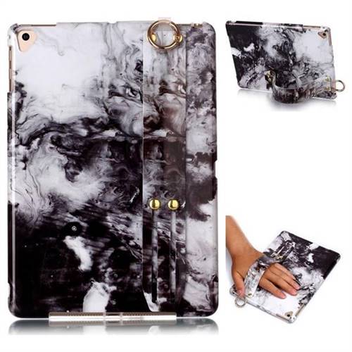 Smoke Ink Painting Marble Clear Bumper Glossy Rubber Silicone Wrist Band Tablet Stand Holder Cover for iPad Air iPad5