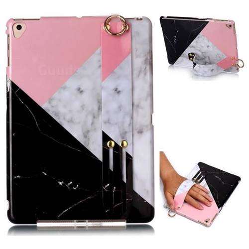 Tricolor Marble Clear Bumper Glossy Rubber Silicone Wrist Band Tablet Stand Holder Cover for iPad Air iPad5