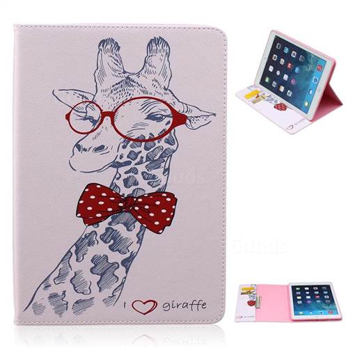 Glasses Giraffe Folio Stand Leather Wallet Case for iPad Air / iPad 5