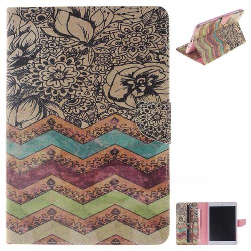 Wave Flower Painting Tablet Leather Wallet Flip Cover for iPad Air iPad5