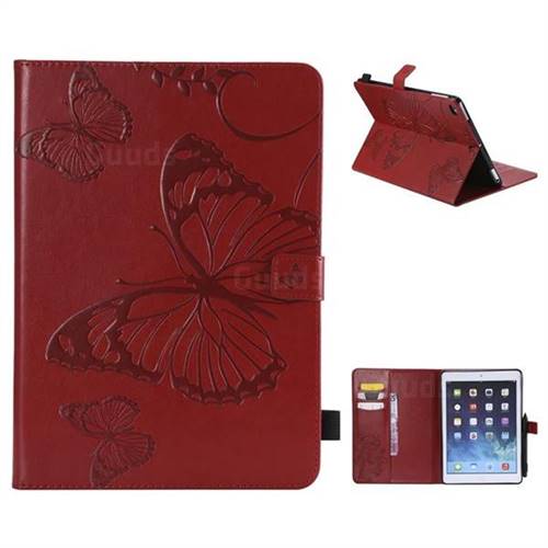 Embossing 3D Butterfly Leather Wallet Case for iPad Air iPad5 - Red