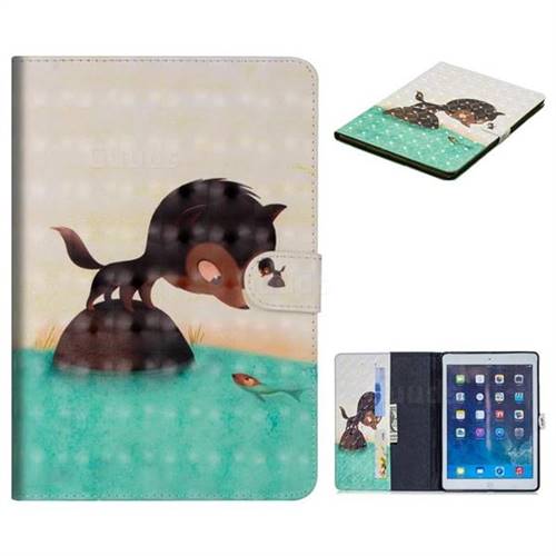Fox Catching Fish 3D Painted Leather Tablet Wallet Case for iPad Air iPad5