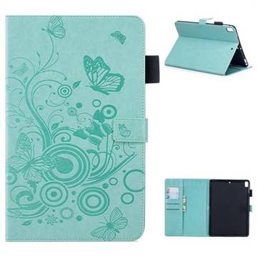 Intricate Embossing Butterfly Circle Leather Wallet Case for iPad Air iPad5 - Cyan
