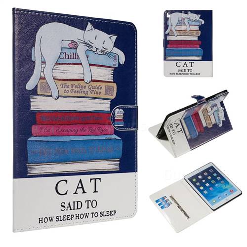 Cat and Book Smooth Leather Tablet Wallet Case for iPad Air iPad5