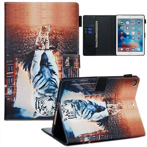 Cat and Tiger Matte Leather Wallet Tablet Case for iPad Air iPad5