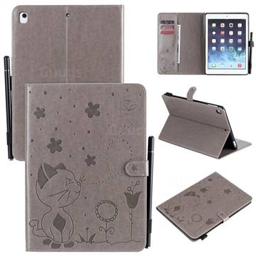 Embossing Bee and Cat Leather Flip Cover for iPad Air iPad5 - Gray