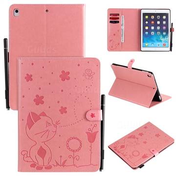 Embossing Bee and Cat Leather Flip Cover for iPad Air iPad5 - Pink