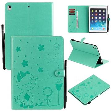 Embossing Bee and Cat Leather Flip Cover for iPad Air iPad5 - Green