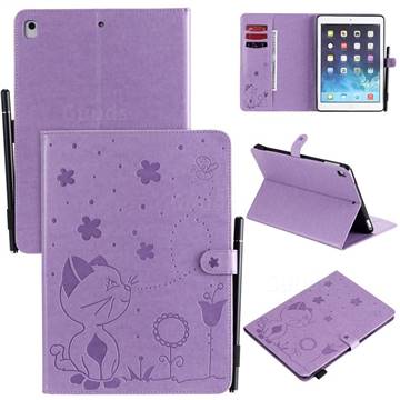 Embossing Bee and Cat Leather Flip Cover for iPad Air iPad5 - Purple