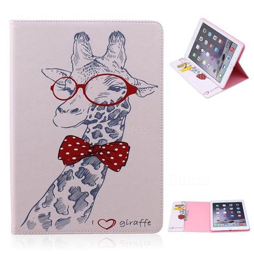 Glasses Giraffe Folio Stand Leather Wallet Case for iPad Air 2 / iPad 6