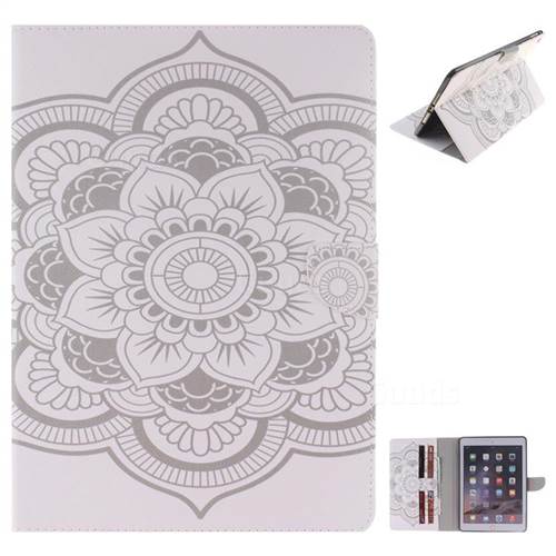 White Flowers Painting Tablet Leather Wallet Flip Cover for iPad Air 2 iPad6