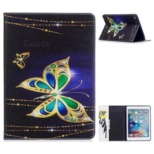 Golden Shining Butterfly Folio Stand Leather Wallet Case for iPad Air 2 iPad6