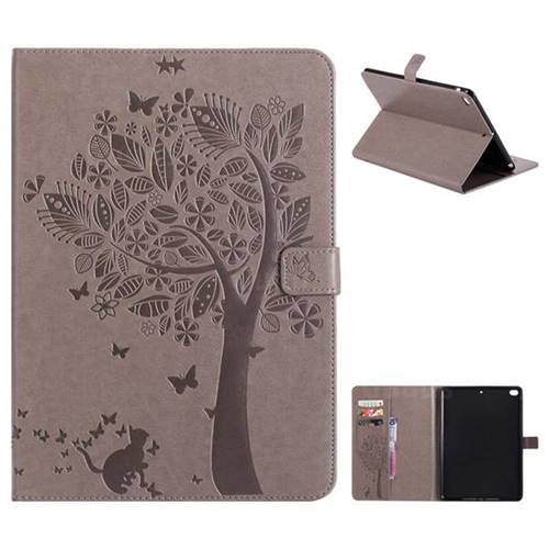 Embossing Butterfly Tree Leather Flip Cover for iPad Air 2 iPad6 - Grey