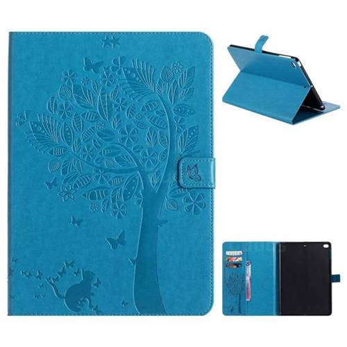Embossing Butterfly Tree Leather Flip Cover for iPad Air 2 iPad6 - Blue