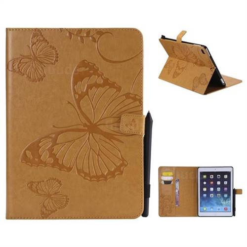 Embossing 3D Butterfly Leather Wallet Case for iPad Air 2 iPad6 - Yellow