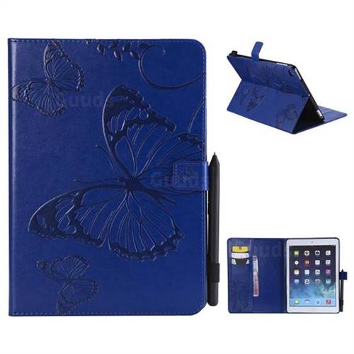 Embossing 3D Butterfly Leather Wallet Case for iPad Air 2 iPad6 - Blue