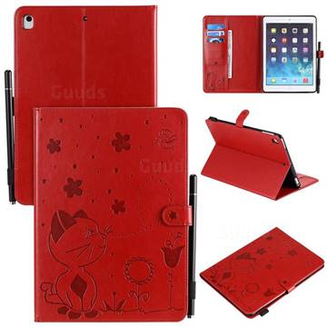 Embossing Bee and Cat Leather Flip Cover for iPad Air 2 iPad6 - Red