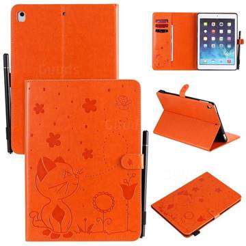 Embossing Bee and Cat Leather Flip Cover for iPad Air 2 iPad6 - Orange