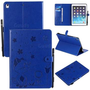 Embossing Bee and Cat Leather Flip Cover for iPad Air 2 iPad6 - Blue