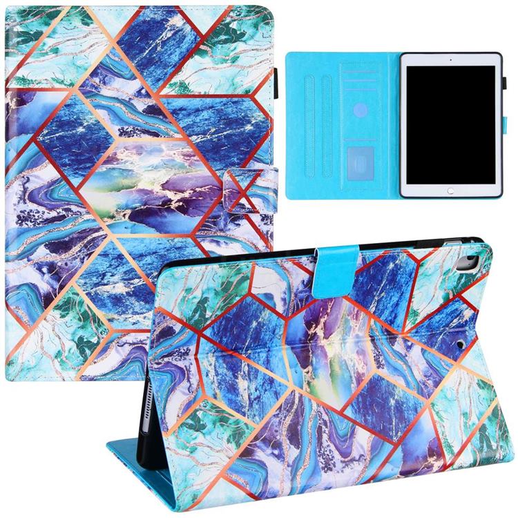 Green and Blue Stitching Color Marble Leather Flip Cover for Apple iPad Air 2 iPad6