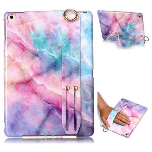 Dream Green Marble Clear Bumper Glossy Rubber Silicone Wrist Band Tablet Stand Holder Cover for iPad 9.7 2017 9.7 inch