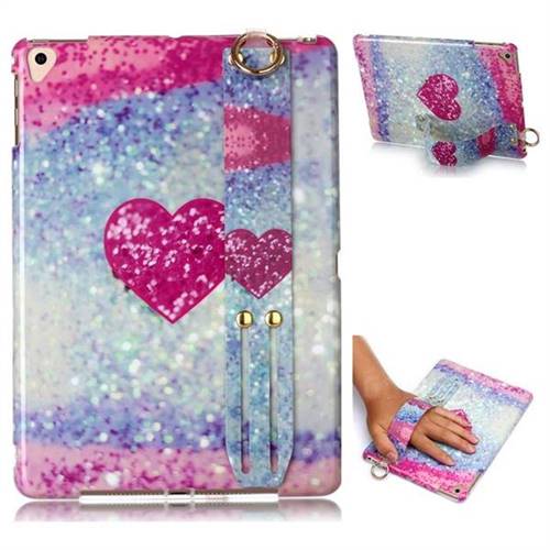 Glitter Rose Heart Marble Clear Bumper Glossy Rubber Silicone Wrist Band Tablet Stand Holder Cover for iPad 9.7 2017 9.7 inch