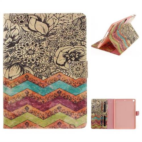 Wave Flower Painting Tablet Leather Wallet Flip Cover for iPad 9.7 2017 9.7 inch