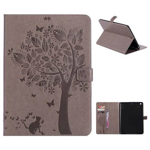 Embossing Butterfly Tree Leather Flip Cover for iPad 9.7 2017 9.7 inch - Grey