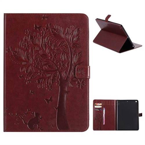 Embossing Butterfly Tree Leather Flip Cover for iPad 9.7 2017 9.7 inch - Brown